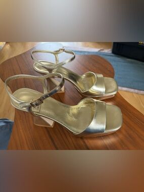 Jeffery Campbell Gold Block Heel Ankle-Strap Heels